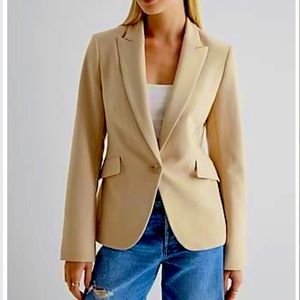Express Editor One Button Cropped Business Blazer in Pecan